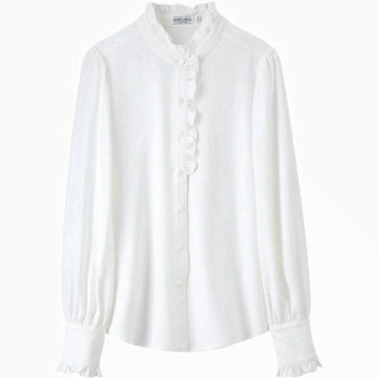 Ruffle-Trim Long-Sleeve Blouse