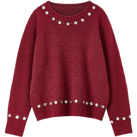 Embellished-Trim Crew-Neck Sweater