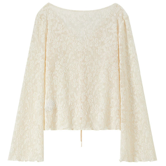 Flared-Sleeve Textured Lace Top