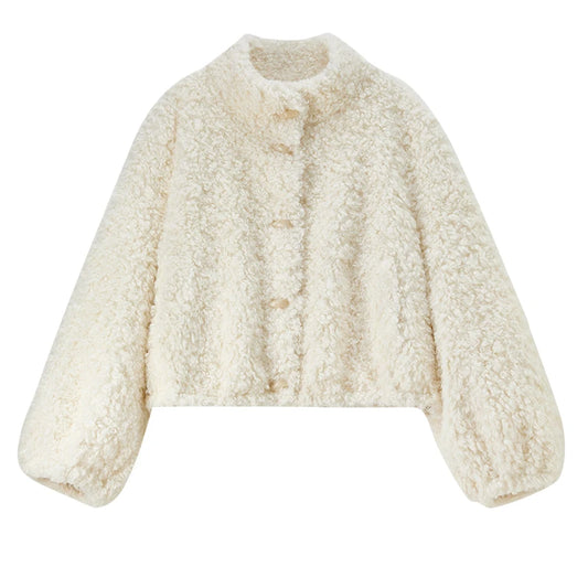 Balloon-Sleeve Plush Jacket