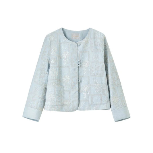 Round-Neck Textured Jacket
