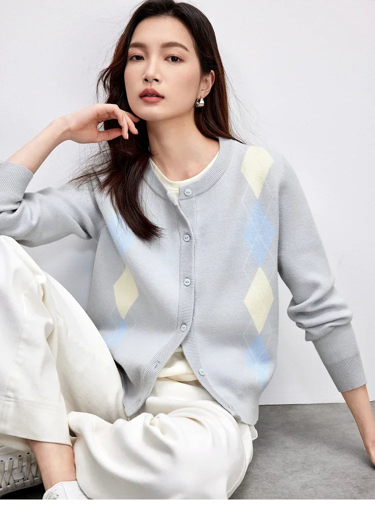 Argyle Crew-Neck Cardigan