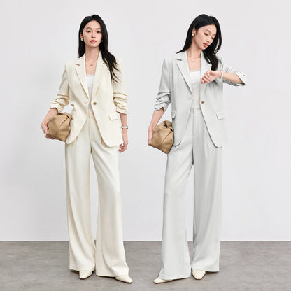 Ruched-Sleeve Blazer and Pants Set