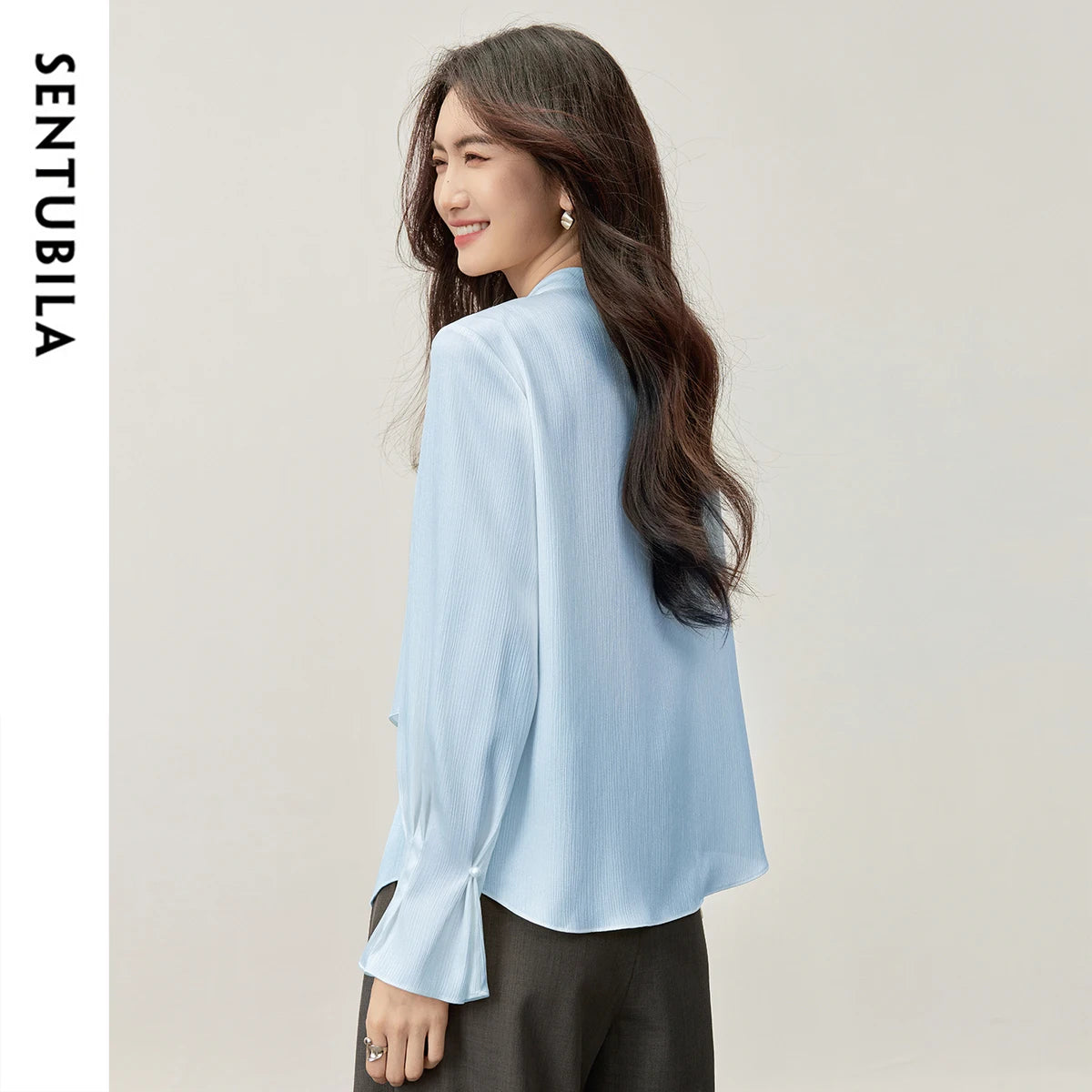 Tie-Neck Long-Sleeve Blouse