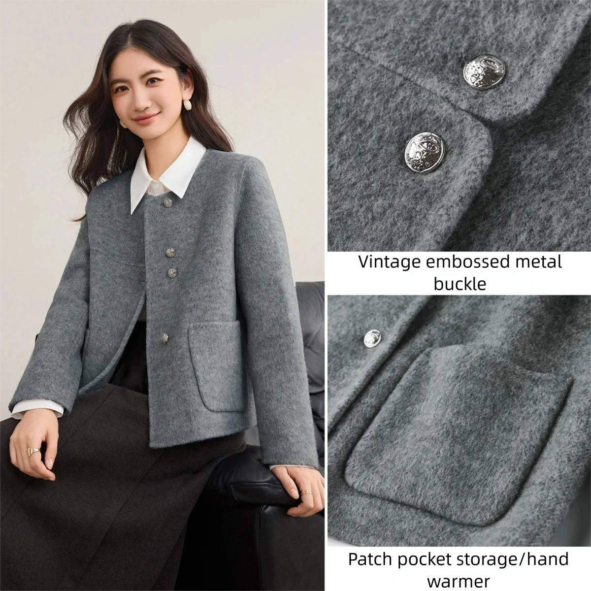 Collarless Patch-Pocket Jacket
