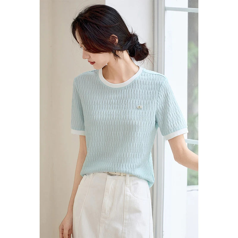Textured Contrast-Trim Tee