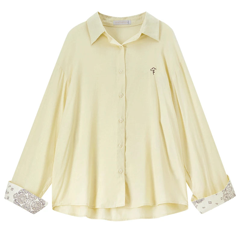 Contrast-Cuff Collared Shirt