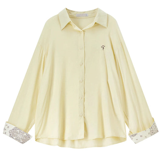 Contrast-Cuff Collared Shirt