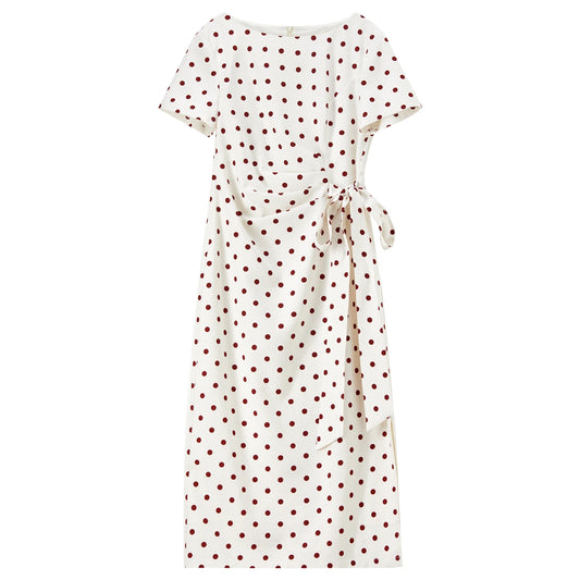 Polka-Dot Tie-Waist Midi Dress