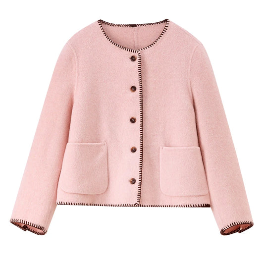 Contrast-Stitch Collarless Jacket