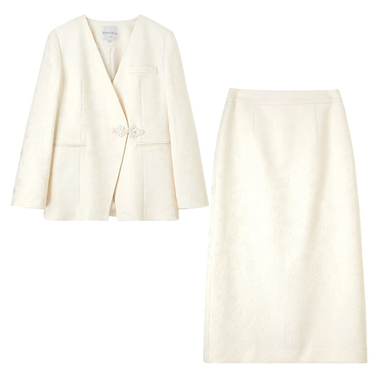 Collarless Blazer and Straight Skirt Set