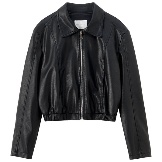 Glossy Zip-Front Cropped Jacket