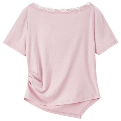 Lace-Trim Ruched Tee