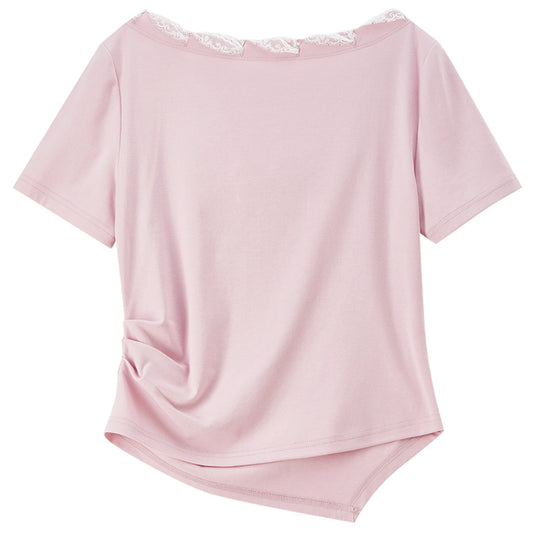 Lace-Trim Ruched Tee