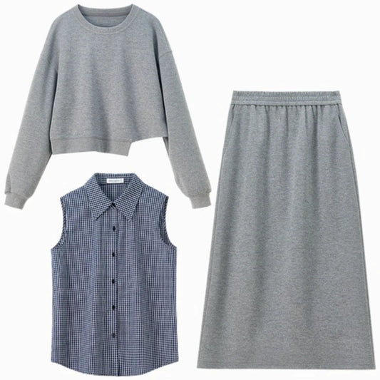 Three-Piece Sweatshirt Shirt and Skirt Set