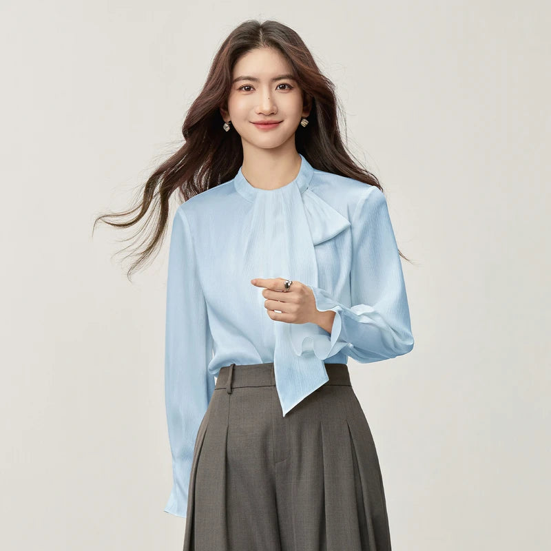 Tie-Neck Long-Sleeve Blouse