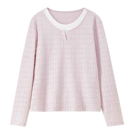 Contrast-Neck Textured Top