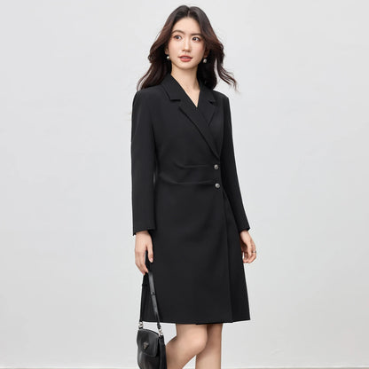 Asymmetric-Button Blazer Dress