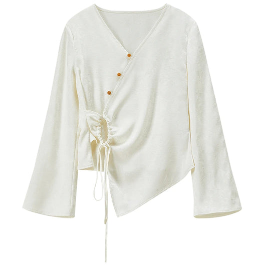Ruched Asymmetric-Hem Blouse