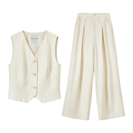 Button-Front Vest and Wide-Leg Pants Set