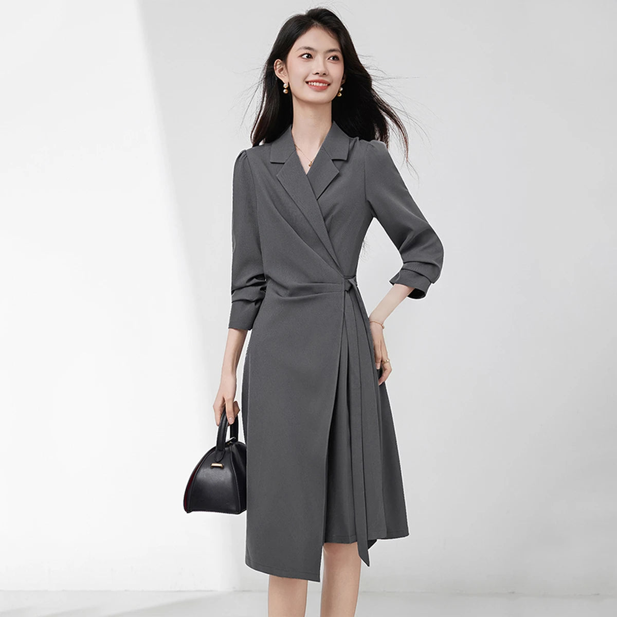 Belted Long-Sleeve Blazer Dress