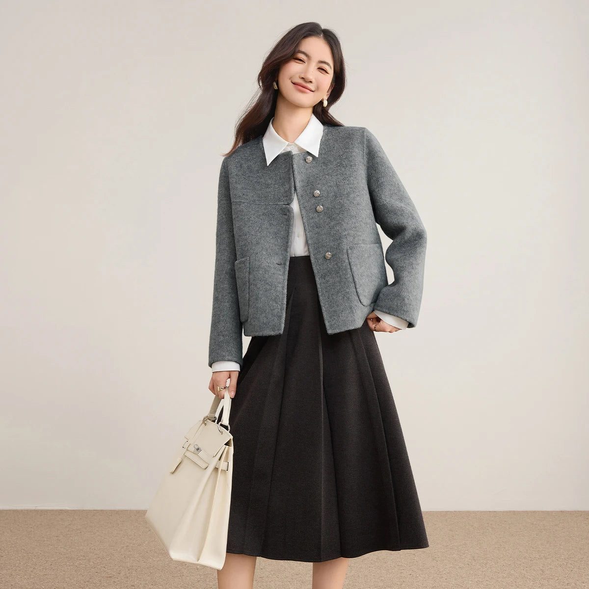 Collarless Patch-Pocket Jacket