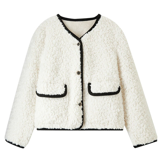 Contrast-Trim Plush Jacket