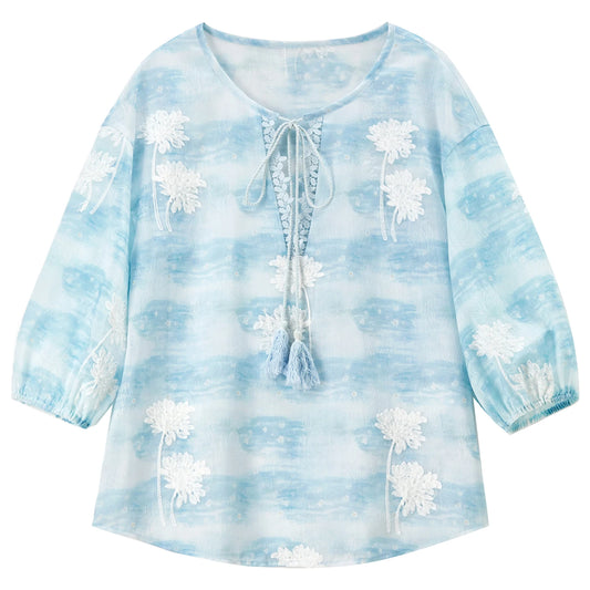 Floral Tie-Neck Blouse