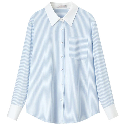 Contrast-Collar Striped Shirt