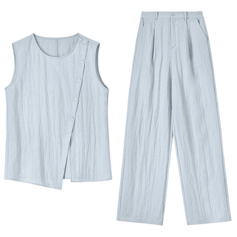 Asymmetric Top and Wide-Leg Pants Set
