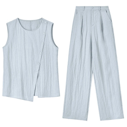 Asymmetric Top and Wide-Leg Pants Set