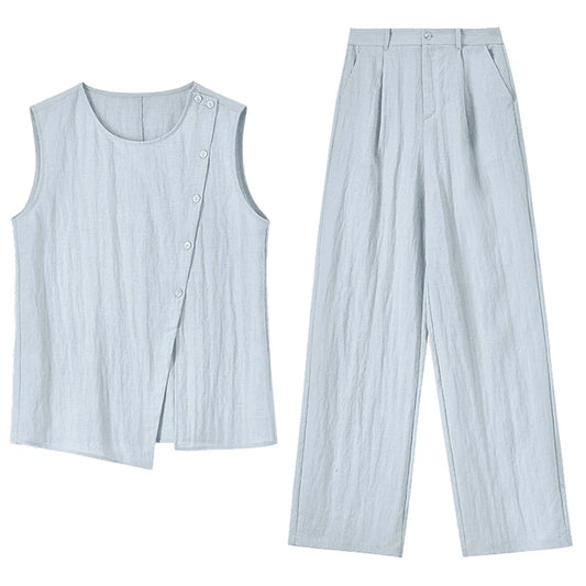 Asymmetric Top and Wide-Leg Pants Set