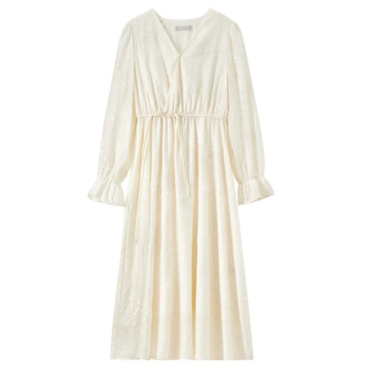 V-Neck Ruffle-Cuff Midi Dress