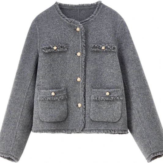 Fringe-Trim Collarless Jacket