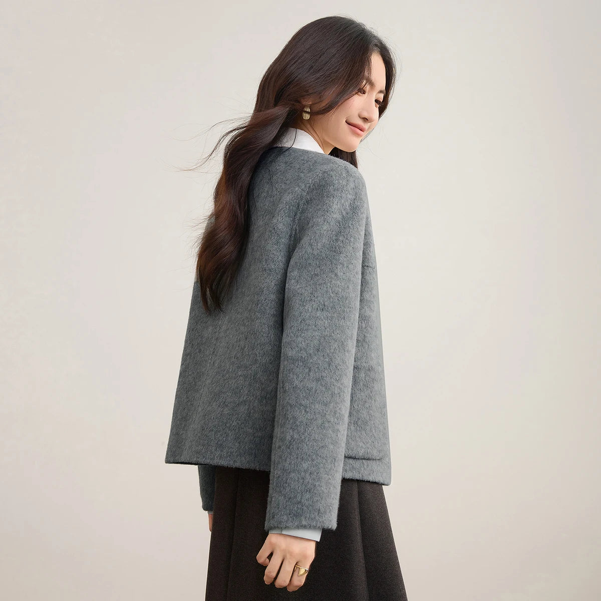 Collarless Patch-Pocket Jacket