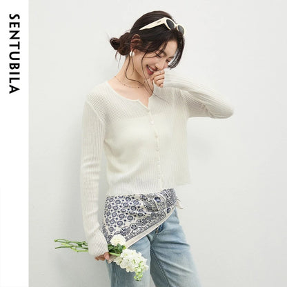 Ribbed V-Neck Cardigan