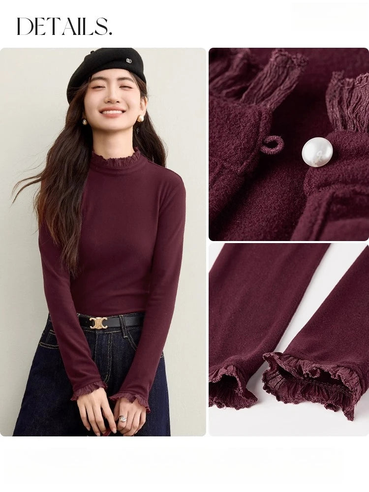 Ruffle-Neck Long-Sleeve Top