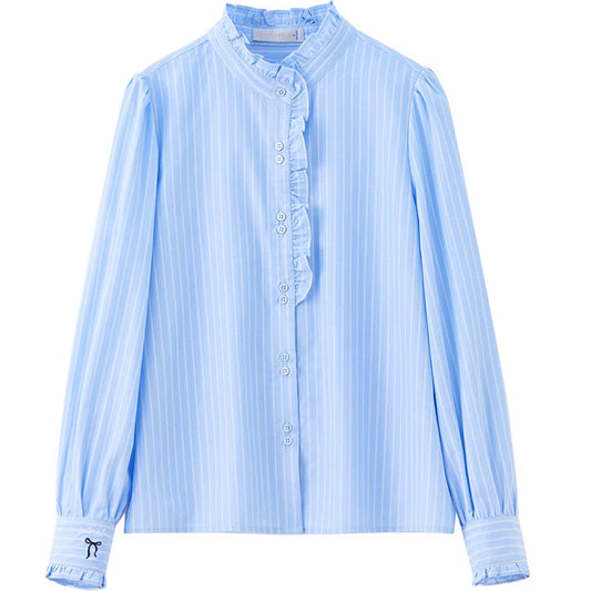 Ruffle-Trim Striped Shirt