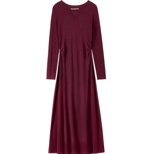 Keyhole-Neck Long-Sleeve Dress