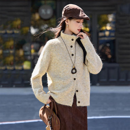 Textured High-Neck Cardigan
