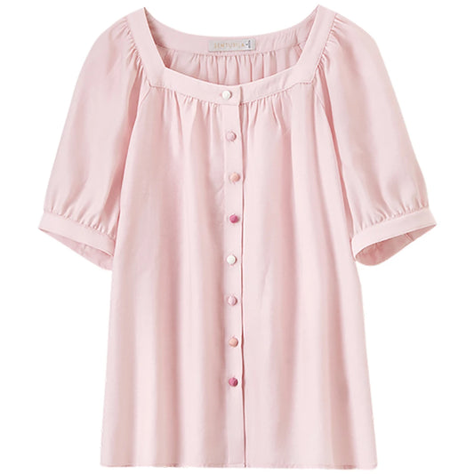 Square-Neck Puff-Sleeve Blouse