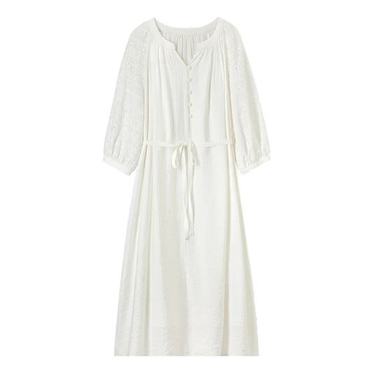 Tie-Waist Balloon-Sleeve Dress