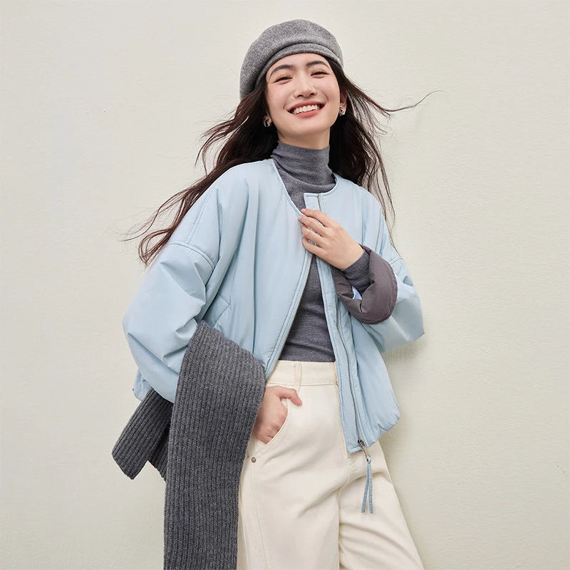 Contrast-Cuff Zip-Up Jacket
