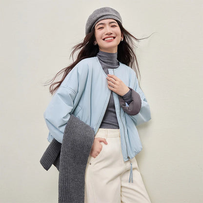Contrast-Cuff Zip-Up Jacket