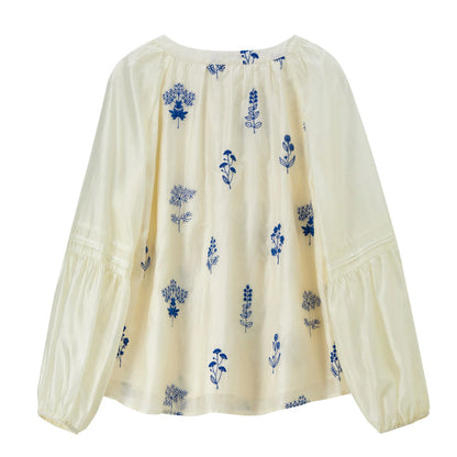 Floral Balloon-Sleeve Blouse