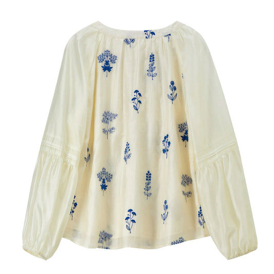 Floral Balloon-Sleeve Blouse