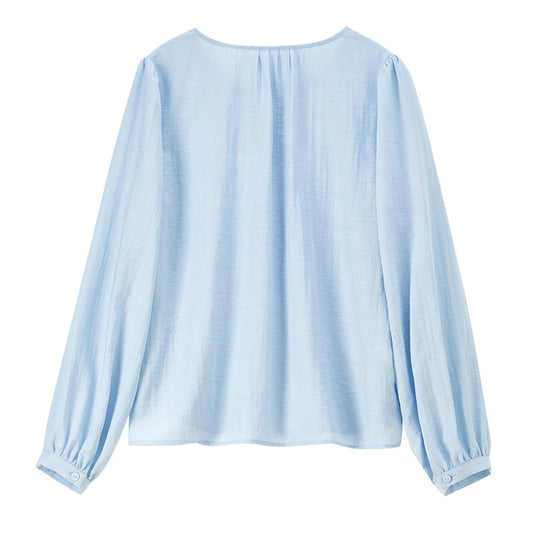 Gathered-Neck Long-Sleeve Blouse