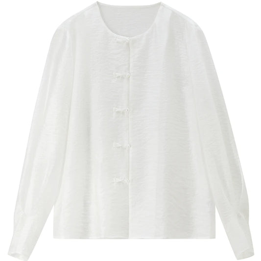 Knot-Front Collarless Blouse