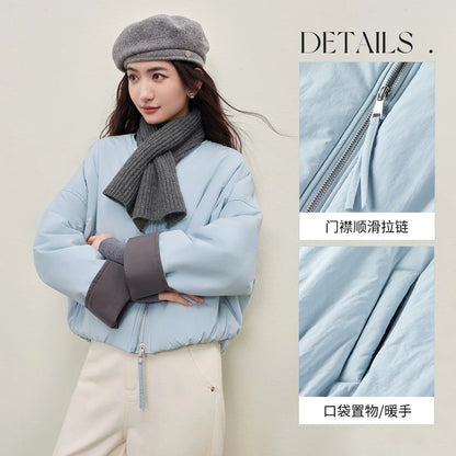 Contrast-Cuff Zip-Up Jacket