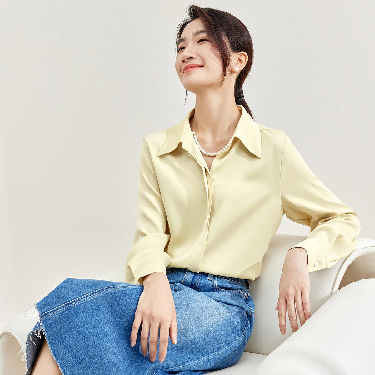 Collared Long-Sleeve Blouse